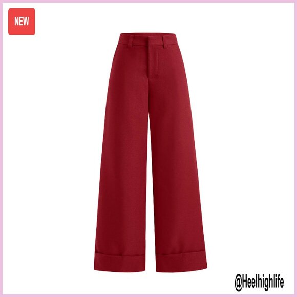 Vintage Wide Leg Tailored Pants Low Rise Business Casual Trousers Pockets